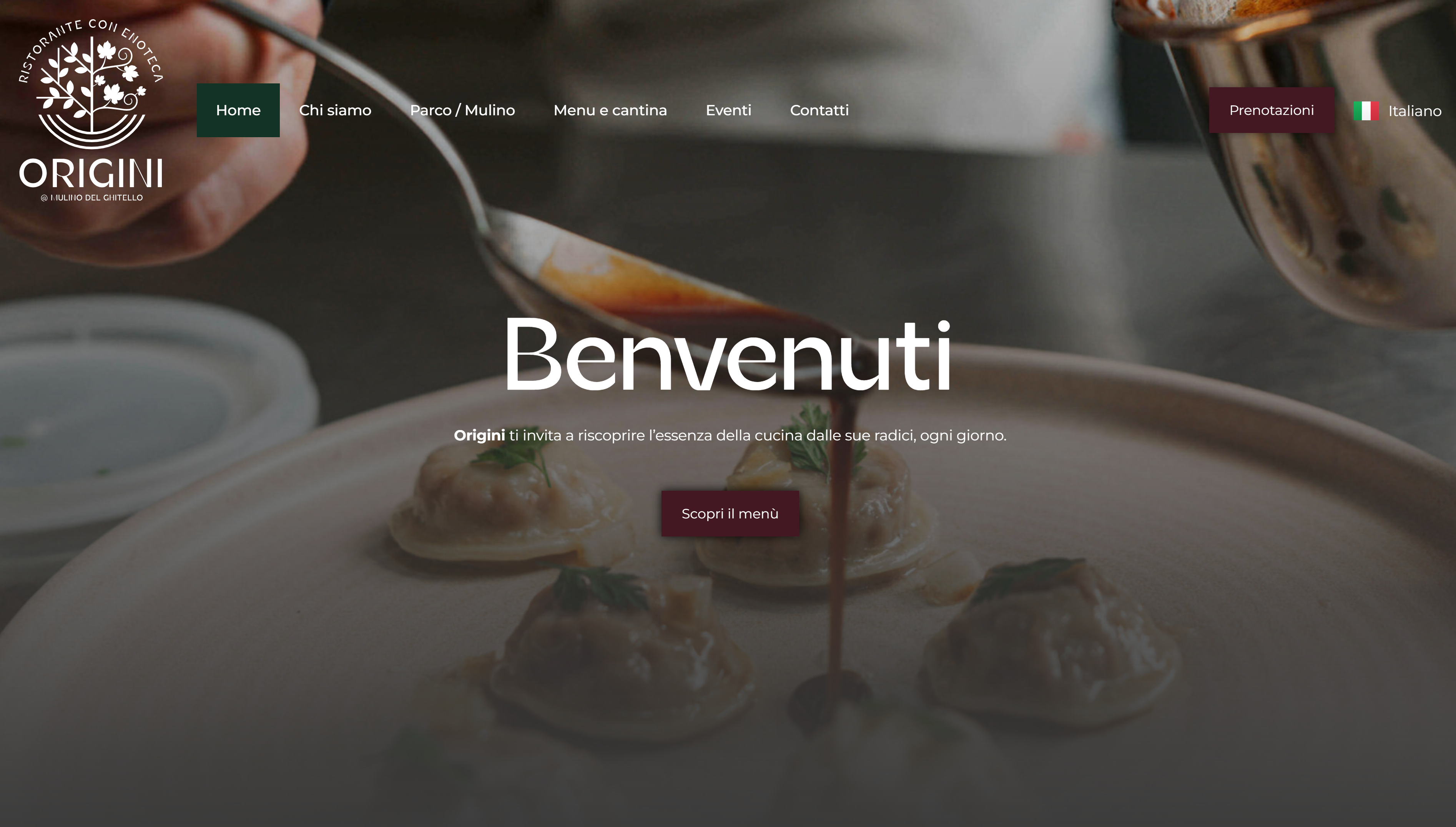 Home page del sito Ristorante con Enoteca Origini at Mulino del Ghitello